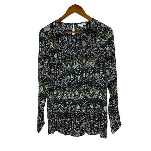J Jill Dark Floral Argyle Stretchy Long Sleeve Blouse Size Small - Picture 1 of 8